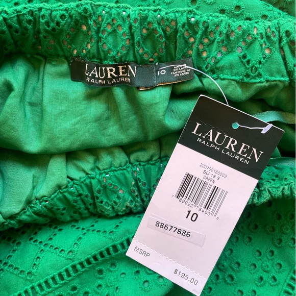 RALPH LAUREN Kelly Green Eyelet Dress Wear On/Off Shoulders Sz 10 NWT MSRP $195 - Picture 5 of 12